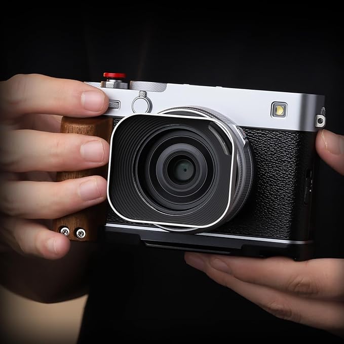 Haoge X-E5 Grip Wooden Side Handle for Fujifilm XE5 Camera - L-Shape Retro Premium Wood Grip with Quick Release Plate, Extra Tripod 1/4 Hole & Hot Shoe Hole Black HG-XE5-B