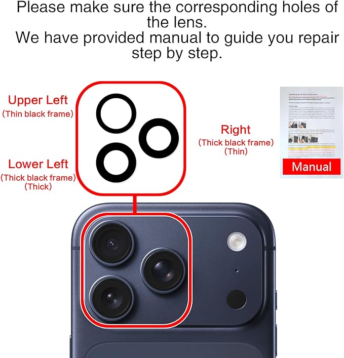 for ASDAWN Back Rear Camera Lens Glass Replacement for iPhone 17 Pro Max and 17 Pro Camera Glass Lens Replacement with Pre-Installed Adhesive + Repair Tool Kit + Installation Manual