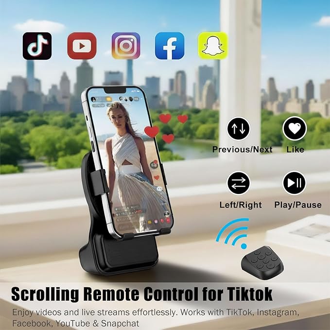 Phone Camera Grip with Selfie Ring Light & Detachable Bluetooth Remote Control, TikTok Scrolling Remote Shutter, Cold Shoe for Light/Mic, Compatible with iPhone & Android Phone