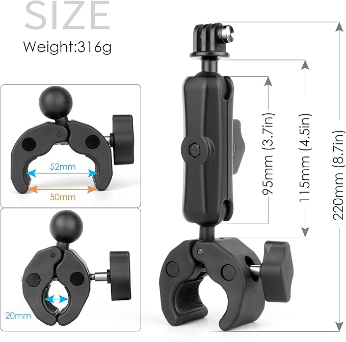 Super Clamp Camera Mount with 360° Ball Head & Phone Holder, Aluminum Magic Arm Camera Clamp Mount for GoPro/Insta360/DJI OSMO/AKASO/DSLR/Smartphone