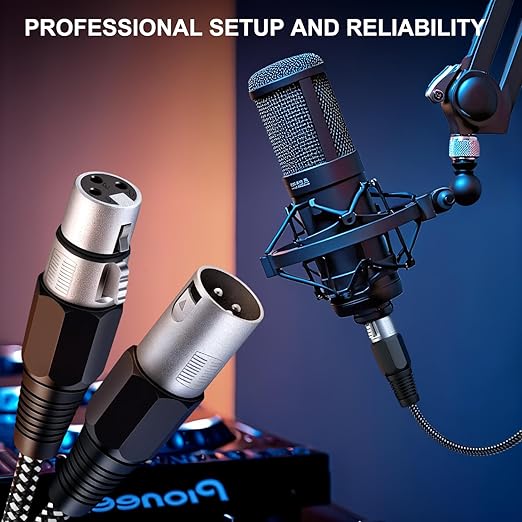 XLR Cable 20 FT/2 Pack, Microphone Cable 3 Pin Nylong Braided Balanced XLR Male to Female Heavy Duty Mic Patch Cords (Pure Copper Conductors)