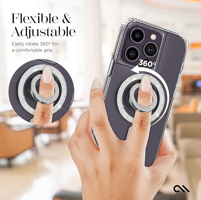Case-Mate Magnetic Phone Ring Holder & iPhone MagSafe Stand -Removable MagSafe Phone Holder for Hand - Thin Collapsible Grip Ring for iPhone 17 Pro Max /16 Pro Max/15/14/13/S25 Ultra - Twinkle Diamond