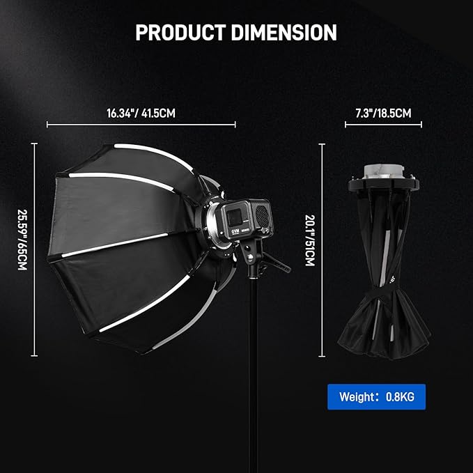 GVM 24.6in Softbox Soft Light Bowens Mount, 65cm Quick Release Softbox & Honeycomb Grid Compatible with GVM P80S/ SD80D/G100W/PR150R/PRO-SD200B/PRO-SD300B Video Light and Other Brand Video Lights