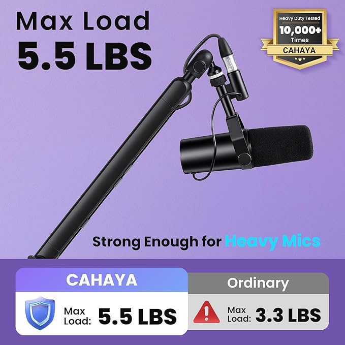CAHAYA Mic Stand Boom Arm - Low Profile Adjustable Microphone Arm Stand with 3.5" Extension Pole Desk Clamp Screw Adapter for Streaming Gaming Compatible with Blue Yeti Shure SM58 SM48 Fifine K669B