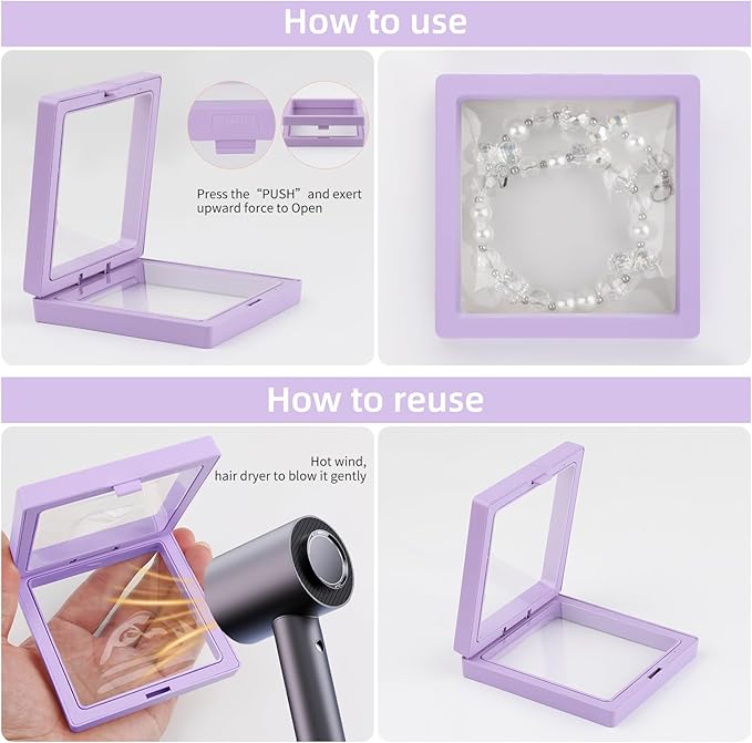 20 Pcs Floating Frame Case with Stands, 3.5X 3.5 x 0.8 inch, Challenge Coin Display,Transparent PE Jewelry Storage Box, Floating Display Holder Stands for Antique Challenge Coins, Medallion(ColorB)