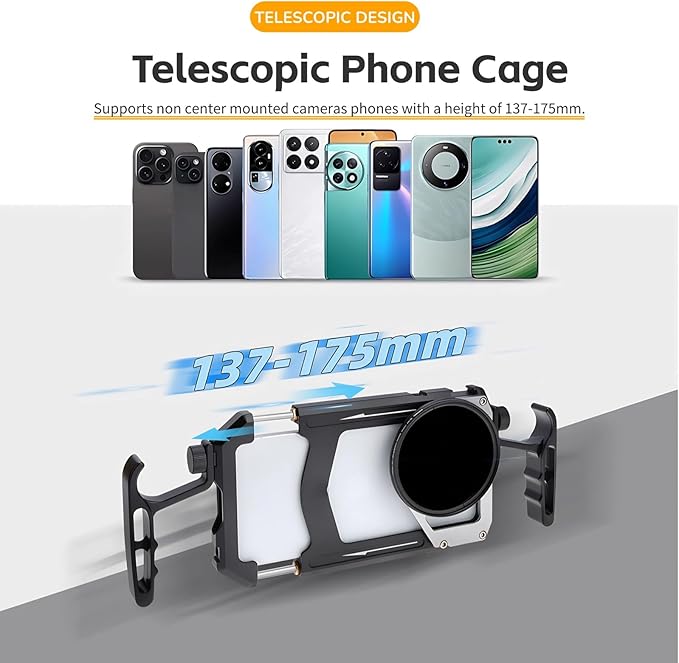 Universal Phone Cage, Smartphone Video Rig Kit with Dual Handle, ND Filter, Tripod Mount, Aluminum Alloy Phone Stabilizer for Video Recording, 1/4 inch Screw Hole