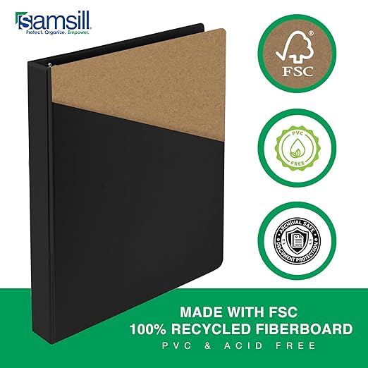 Samsill 1 Inch 3 Ring Binder, Made in USA, Economy Round Ring, Clear View Cover, 200 Sheet Capacity - for School, Home, Office - Black