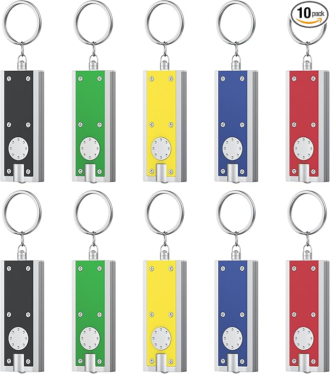 Uniclife 10 Pack LED Keychain Flashlight Mini Square LED Keychain Light 12 Lumen Portable Bright Battery Powered Key Ring Torch for Outdoor Camping Hiking and Emergency Lighting, 5 Colors of Shells
