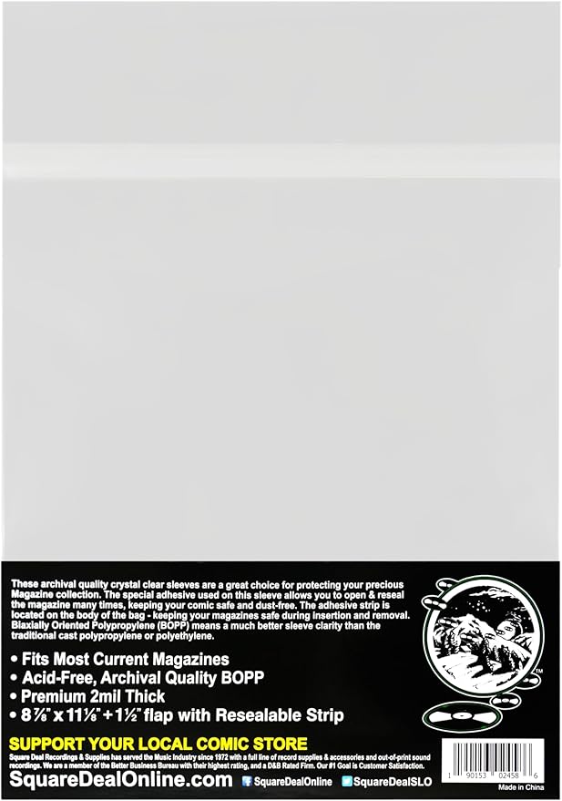 (500) Archival Quality Magazine Sleeves - Crystal Clear Polypropylene - Resealable - Premium 2mil Thick - #MASB02RSTH