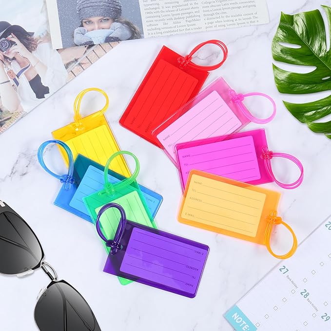 8 Pack Luggage Tags for Suitcases - Waterproof Suitcase Tags with ID Card, Personalised PVC Silicone Luggage Tags for Flying, Cruise, Travel Essentials