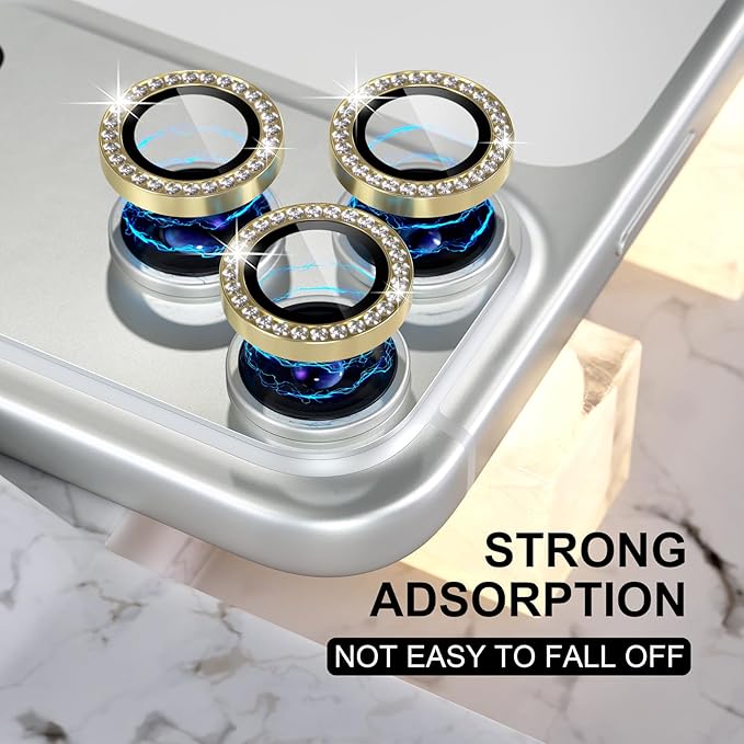 Choiche Compatible for iPhone 17 Pro/iPhone 17 Pro Max Camera Lens Protector Bling, 9H Tempered Glass Camera Cover Screen Protector Metal Ring Decoration Accessories (Diamond-Gold)