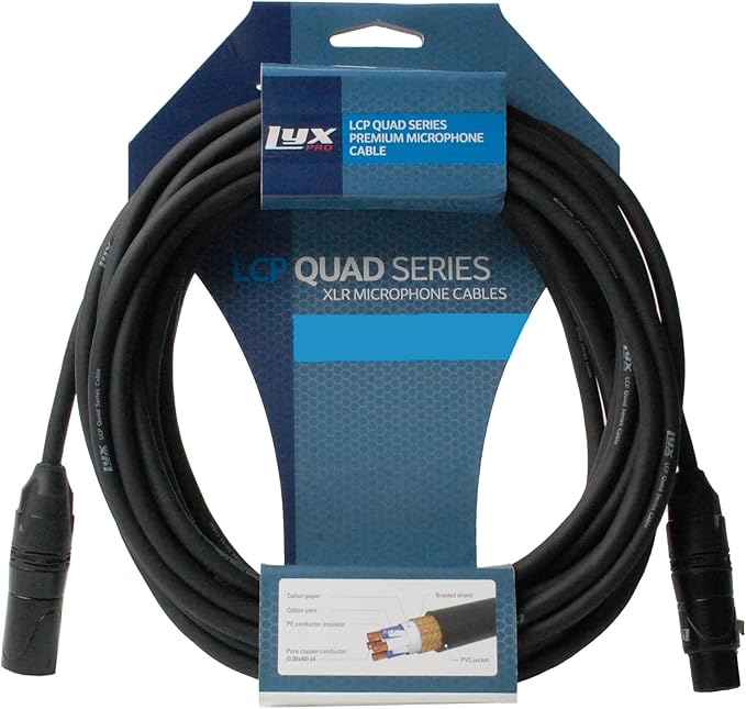 LyxPro Quad Serias - 3 Ft - XLR Male to Female Star Quad Microphone and Audio Cable for High End Quality and Sound Clarity, Extreme Low Noise – Black