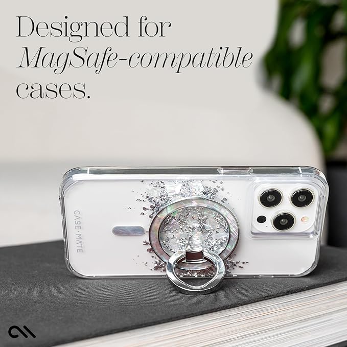 Case-Mate Magnetic Phone Ring Holder & iPhone MagSafe Stand - Removable MagSafe Phone Holder for Hand - Thin Collapsible Grip Ring for iPhone 17 Pro Max/16 Pro Max/15/14/13/S25 Ultra - Mother of Pearl