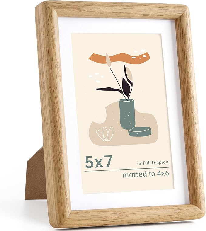 Dreamland 5x7 Matted to 4x6 Picture Frame Natural Wood Picture Frames Solid Oak Wood Picture Frame Handcrafted Rounded Corner with HD Tempered Glass Tabletop or Wall Mount Display, 1 Pack