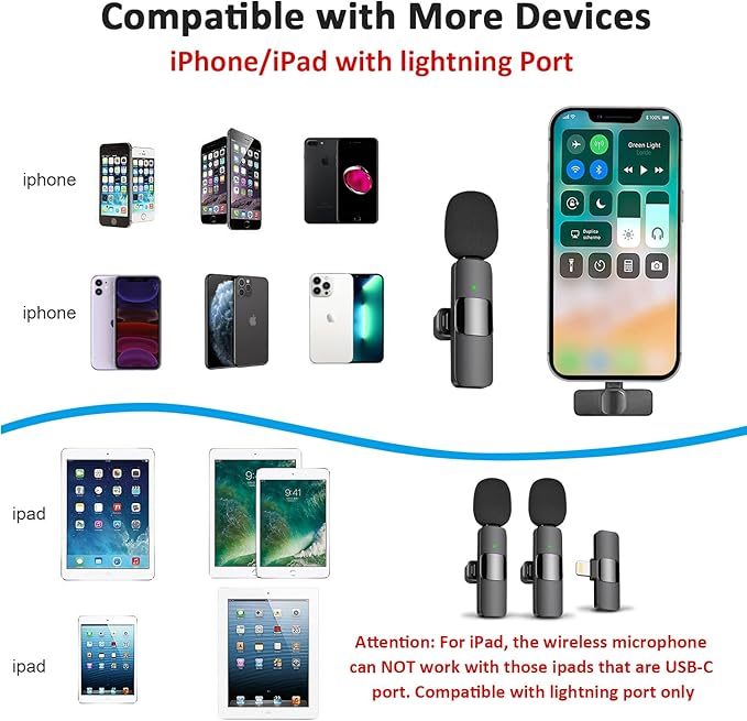 MAYBESTA Wireless Mini Microphone for iPhone 14 Below - Bluetooth Lapel Mic for Video Recording - Clip on Phone Microphones for YouTube Tiktok