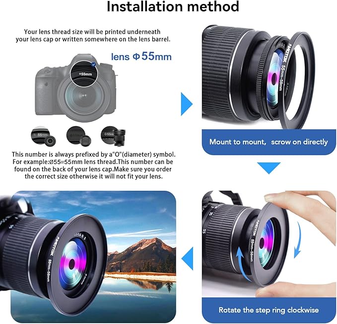 55mm Lens to 58mm Camera Lens Adapter,55mm to 58mm Filter Step-Up Adapter Ring,Compatible All 58mm Filter Accessory