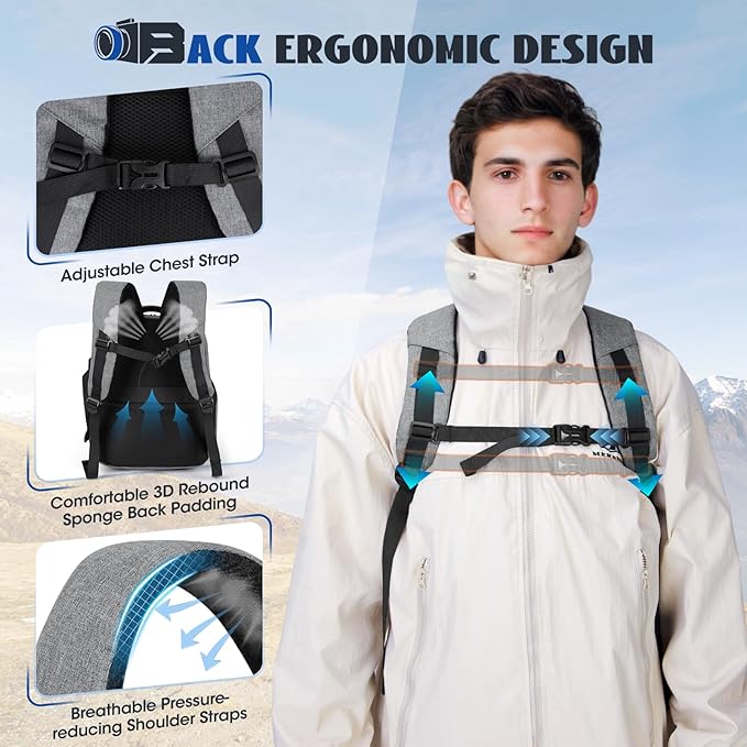 Camera Backpack Camera Bag for Photographers DSLR SLR Mirrorless Camera Cases with Waterproof Rain Cover & Laptop Compartment Fits 14 Inch Laptop,Anti Theft Travel photography backpack,Grey
