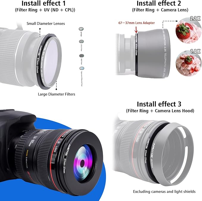 67mm Lens to 37mm Camera Lens Adapter,67mm to 37mm Filter Step-Down Ring Adapter Ring,Compatible All 37mm Filter Accessory