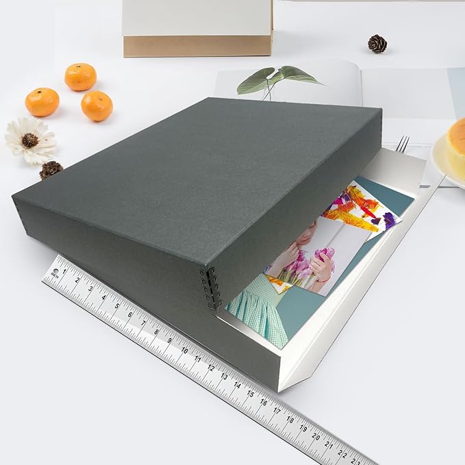 Lineco Museum Archival Storage Box, 16.75x20.75x3 in. Drop Front Design. Acid-Free with Metal Edge. Organize Photos, Pictures, Prints, Documents, Crafts, DIY. Gray, 6 Pack
