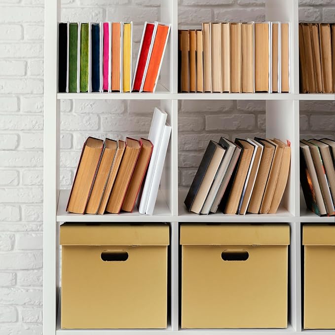 Lineco, Archival Storage Cartons, Ready-To-Assemble, for Documents or Photos, Acid-Free, Buffered Corrugated Board, 12 x 15 10 in, Tan, Pack of 5