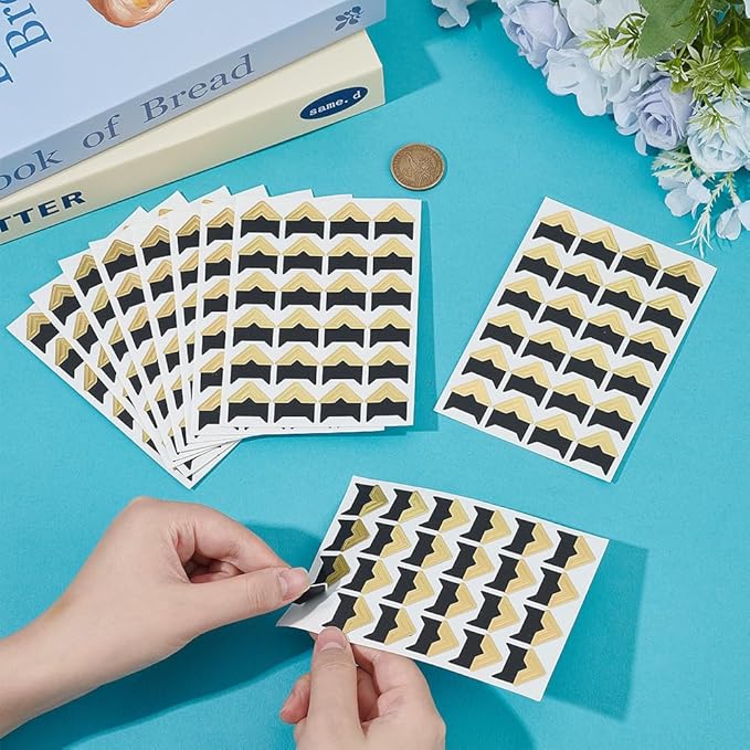 240Pcs Gold Photo Corner Stickers Self Adhesive Picture Corners Paper Acid Free Pictures Photos Album Mounting Frames Sticker for Scrapbooking Memory Books Diary Journal DIY Craft Supplies