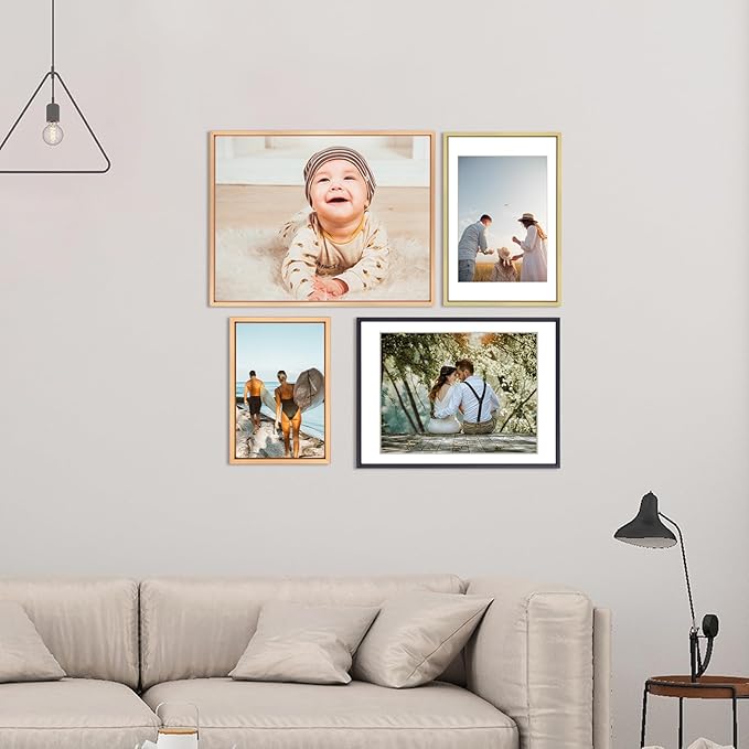 8x11 Picture Frame, Gold Aluminum Metal Photo Frames with HD Glass, Fits 7x9 with Mat or 8 x 11 without Mat, Display for Wall and Table