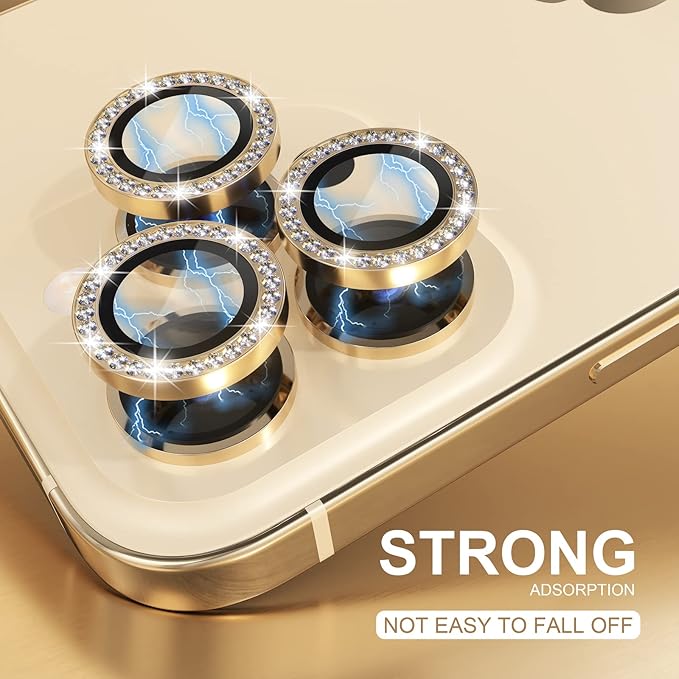 Choiche Compatible for iPhone 14 Pro/iPhone 14 Pro Max Camera Lens Protector Bling, 9H Tempered Glass Camera Cover Screen Protector Metal Ring Decoration Accessories (Diamond-Gold)