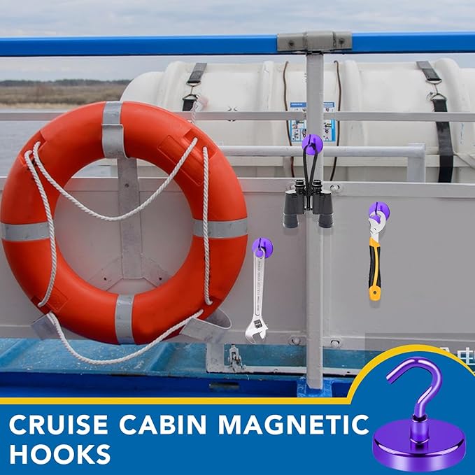 LOVIMAG Cruise Ship Essentials, 120Lbs Cruise Door Magnets, Purple Cruise Magnetic Hooks, Magnetic Hooks Heavy Duty for Hanging Celling, Grill, Refrigerator Kitchen-6 Pack