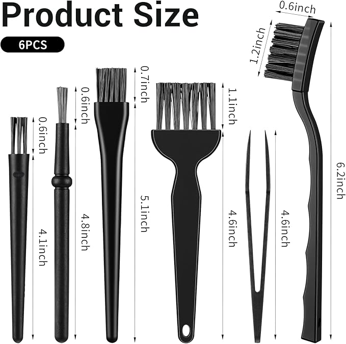 6 PCS Small Cleaning Brushes for Tight Spaces, Cleaning Brush Small Spaces, Thin Anti Static Brush to Clean Electronics Keyboard Brushes Black