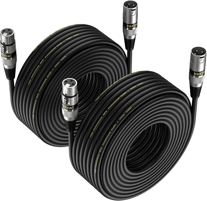 EBXYA 35ft XLR Cable 2 Pack - Premium Balanced XLR Microphone Cables with 3-Pin XLR Male to Female DMX Cable
