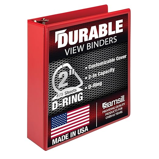 Samsill Durable 2 inch 3 Ring Binder, Made in USA, D Ring Binder, FSC 100% Recycled Chipboard, Red