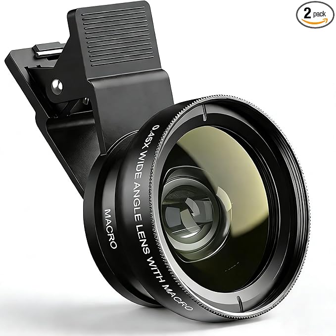 Phone Camera Lens Kit 2 in 1, 0.45X Wide Angle Lens+ 12.5X Macro Lens, Cell Phone Len Attachments Accessory for iPhone, for Samsung, for Android Smartphone