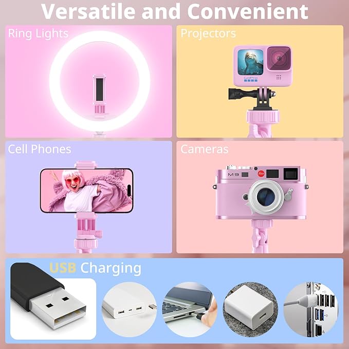 UBeesize 12” Selfie Ring Light with 62” Extendable Tripod Stand & Remote, LED Light with Phone Holder for Video Recording/Makeup/Content Creator (YouTube/TikTok/Twitch), Phone, Camera & Webcam (Pink)