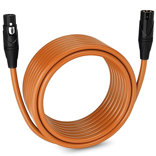 LyxPro 30 Feet XLR Microphone Cable Balanced Male to Female 3 Pin Mic Cord for Powered Speakers Audio Interface Professional Pro Audio Performance and Recording Devices - Orange