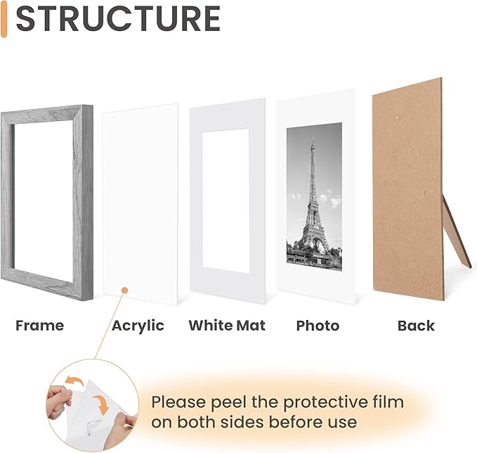 upsimples 5x7 Picture Frame Set of 10, Display Pictures 4x6 with Mat or 5x7 Without, Multi Photo Frames Collage for Wall or Tabletop Display, Gray