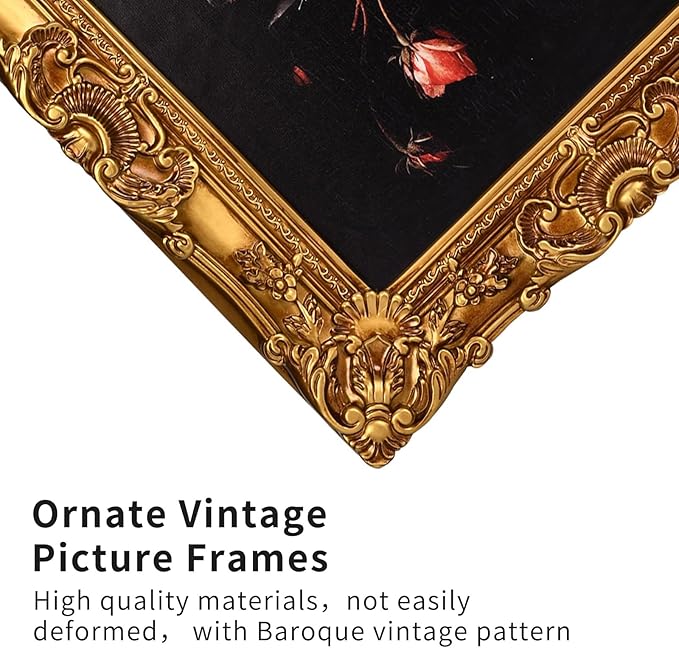 12x16 Picture Frame with Oil Painting, Antique Gold European Style for Wall Decor, Baroque-Style Home Decor Large Picture Frame with Real Glass, Ready to Hang