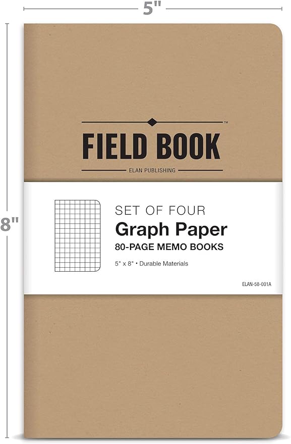 Elan Publishing Company Field Notebook/Journal - 5"x8" - Kraft - Graph Memo Book - Pack of 4