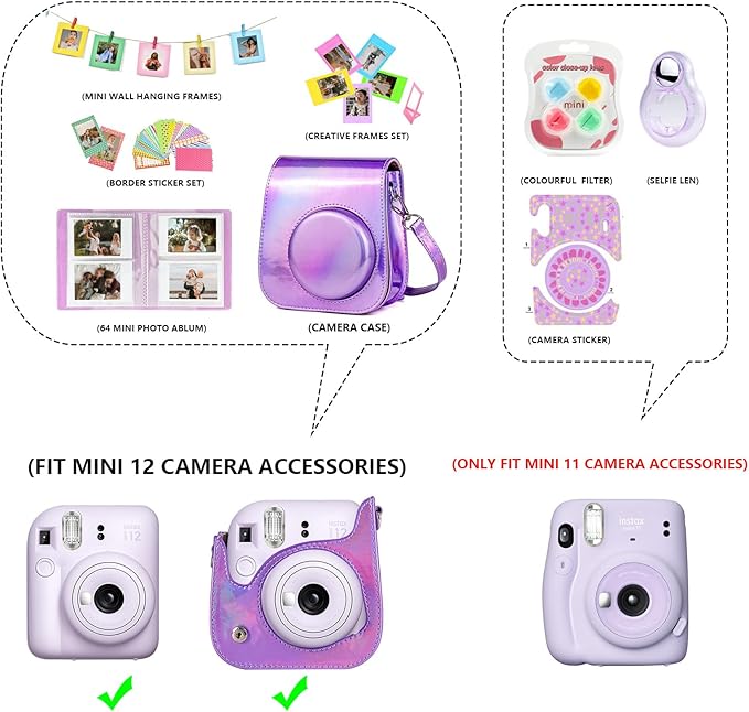 WOGOZAN Mini 11 Accessories for Fujifilm Instax Mini 11 Instant Camera Include Case, Color Filters, Photo Album, 2x3 Frames, Selfie Lens and Stickers (Magic Purple) (No Camera)