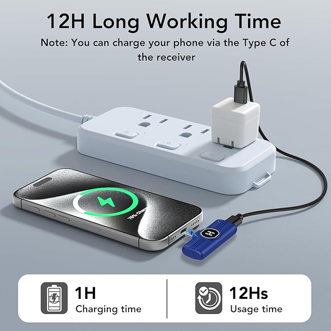 USB C Mini Wireless Lavalier Microphone for iPhone 15 16, iOS and Android Devices - Noise Reduction Lapel Mic for Recording, Clip Omni Lav Mic for Video Recording, Tiktok, Youtube, Vlog (Blue)
