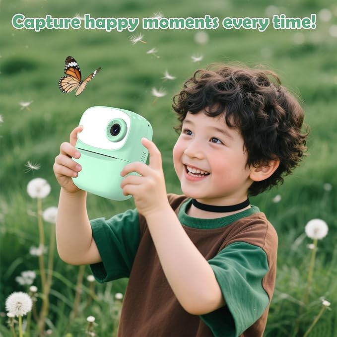 Kids Camera Instant Print for Kids with Mirror, HD Dual-Lens Selfie Digital Camera with 3 Rolls Print Paper & 32GB Card, Holiday Birthday Gifts Toys for Girls Boys Toddler. (Green)
