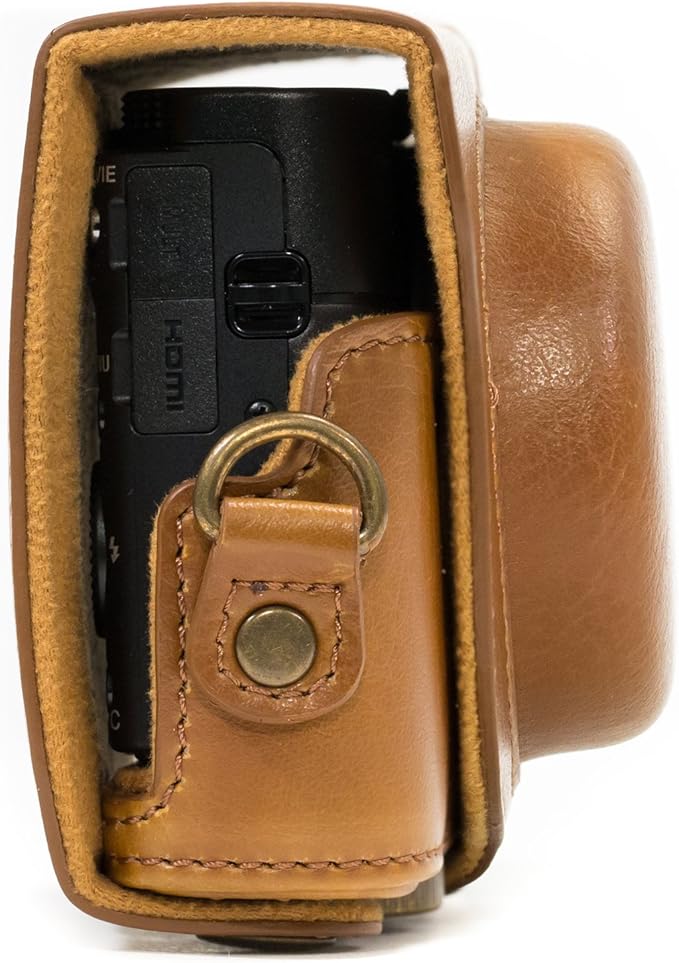 MegaGear Ever Ready Protective Leather Camera Case, Bag for Sony Cyber-Shot DSC-WX500 Digital Camera (Light Brown) (MG601)