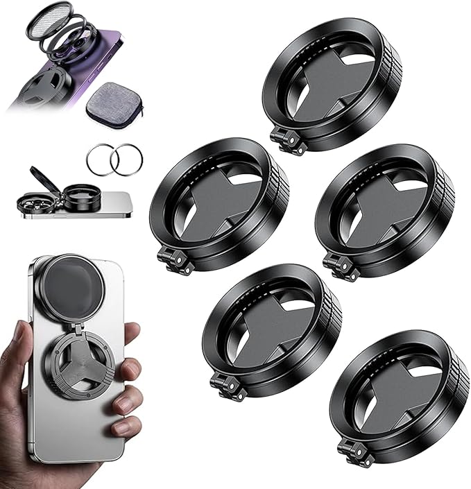 Anti-Glare Magnetic Phone Filter,Quick Mount for iPhone Filter Lens,52mm Cpl Phone Camera Filters,Circular Polarized Lens Filters with Foldable Stand for Outdoor Shooting, Glass Surfaces (5pcs)
