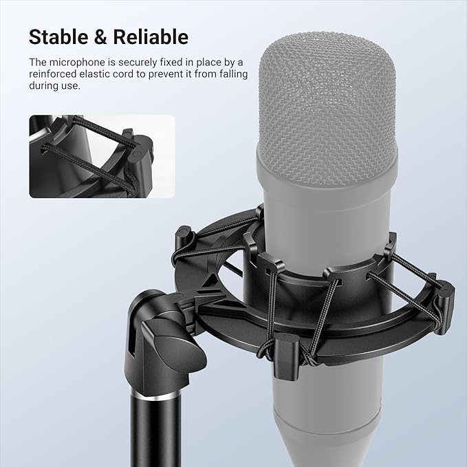 NEEWER Microphone Shock Mount, Mic Holder for Stand & Boom Arm with Elastic Ropes & 3/8" to 5/8" Screw Adapter, Fits Mics of 1.8" to 2" (46 to 50mm) Diameter, MS048