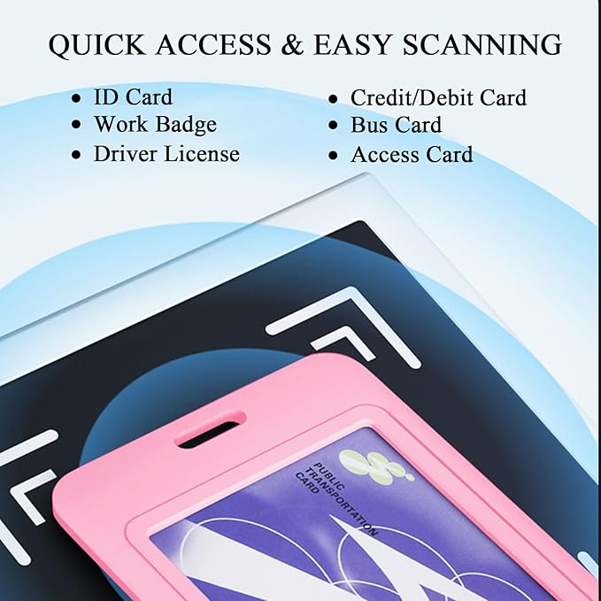 Larpur Pack of 2 Vertical ID Badge Holders Hard Plastic Card Cases with Clear ID Window for School, Office, Factory, Pink