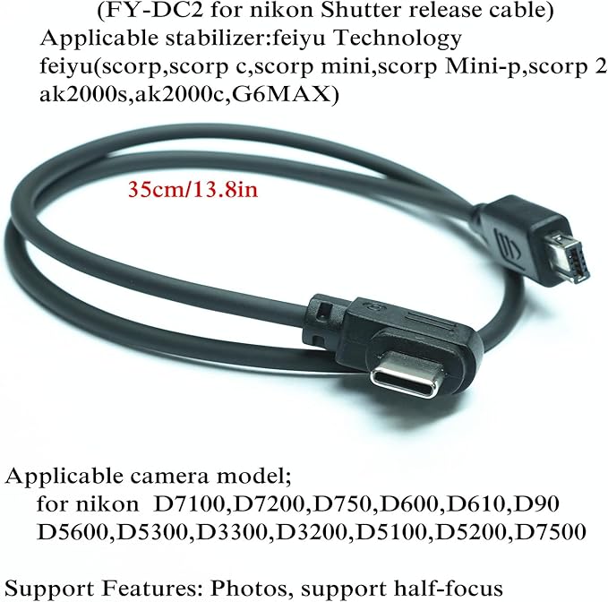 Feiyutech Stabilizer Connects Camera Control for Nikon Shutter Release Cable for scorp/scorp c/scorp min/scorp Mni-P/scorp 2 Join NK D7100 D7200 D750 D7500 D600 D610 Z5 Z6 Z7(FY-DC2 nk)
