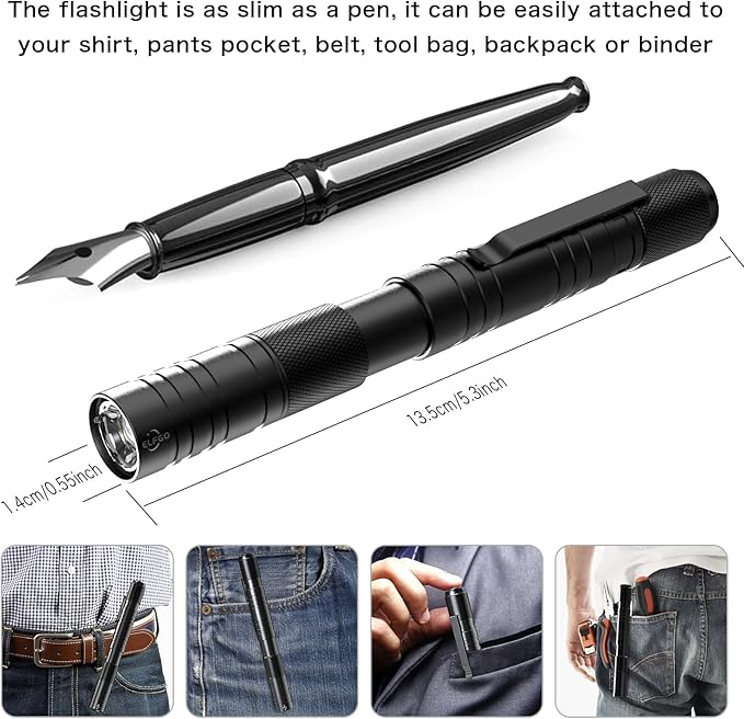 Rechargeable Pen Light, Zoomable Led Penlight Inspector Light Pocket Flashlight with Clip Small Mini Handheld Slim Flashlight 360 Lumens LED for Nurse Medical Repair Engineer Doctor