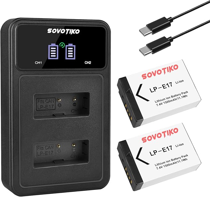 2-Pack LP-E17 Battery and 2-Slot Battery Charger for Canon EOS Rebel SL2 SL3 T6i T6s T7i, EOS M5 M3 M6, M6 mark2, 77D 200D 250D 750D 760D 800D 8000D RP SLR Camera