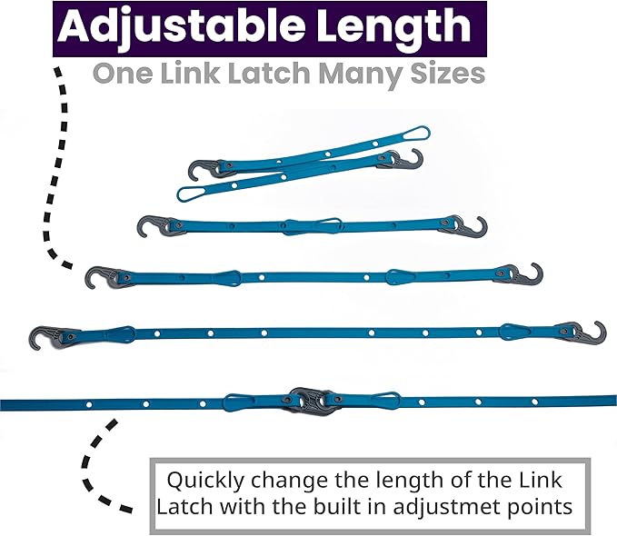 Mella Link Latch Multi-Configuration Adjustable Bungee Cords with Hooks - Flat Silicone Bungee Straps with Hooks - Expandable 8"-36" Bungee Tie Down Fastening System (3-Pack)