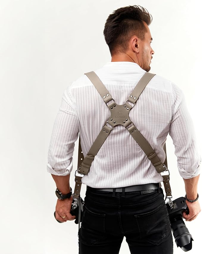 C Coiro Camera Harness for 2 Cameras Dual Shoulder Leather Camera Strap for DSLR/SLR, Camera Straps for Photographers