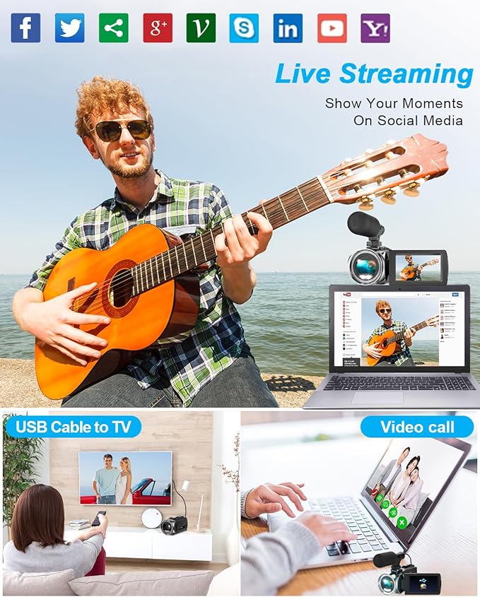 Rawiemy Video Camera Camcorder FHD 4K 36MP Vlogging Camera for YouTube Video Recorder 3.0" 270 Degree Rotation Screen Video Cameras for Filming with Microphone,32GB SD Card (Black)
